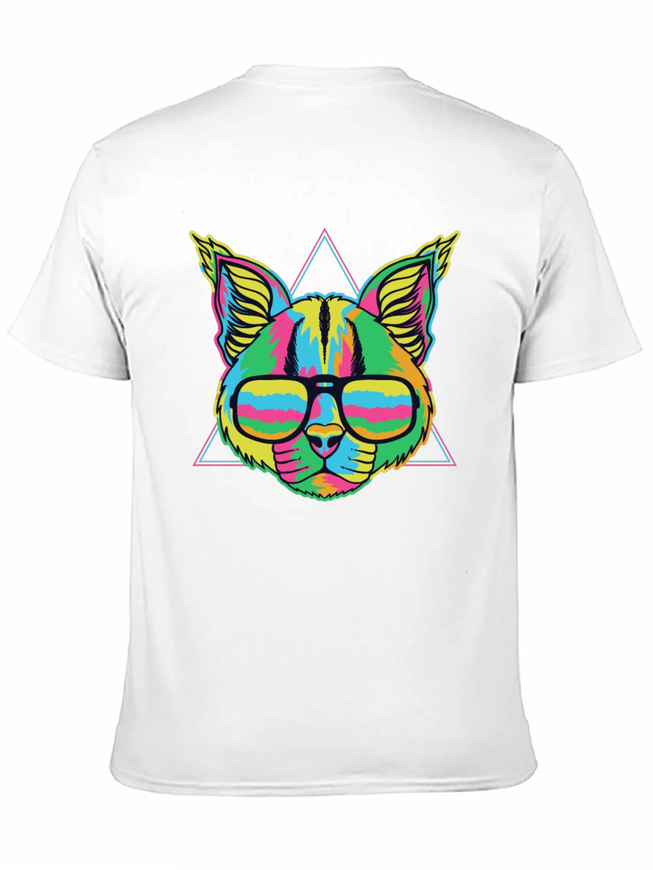 Vibrant Neon Cat T-Shirt with Glasses