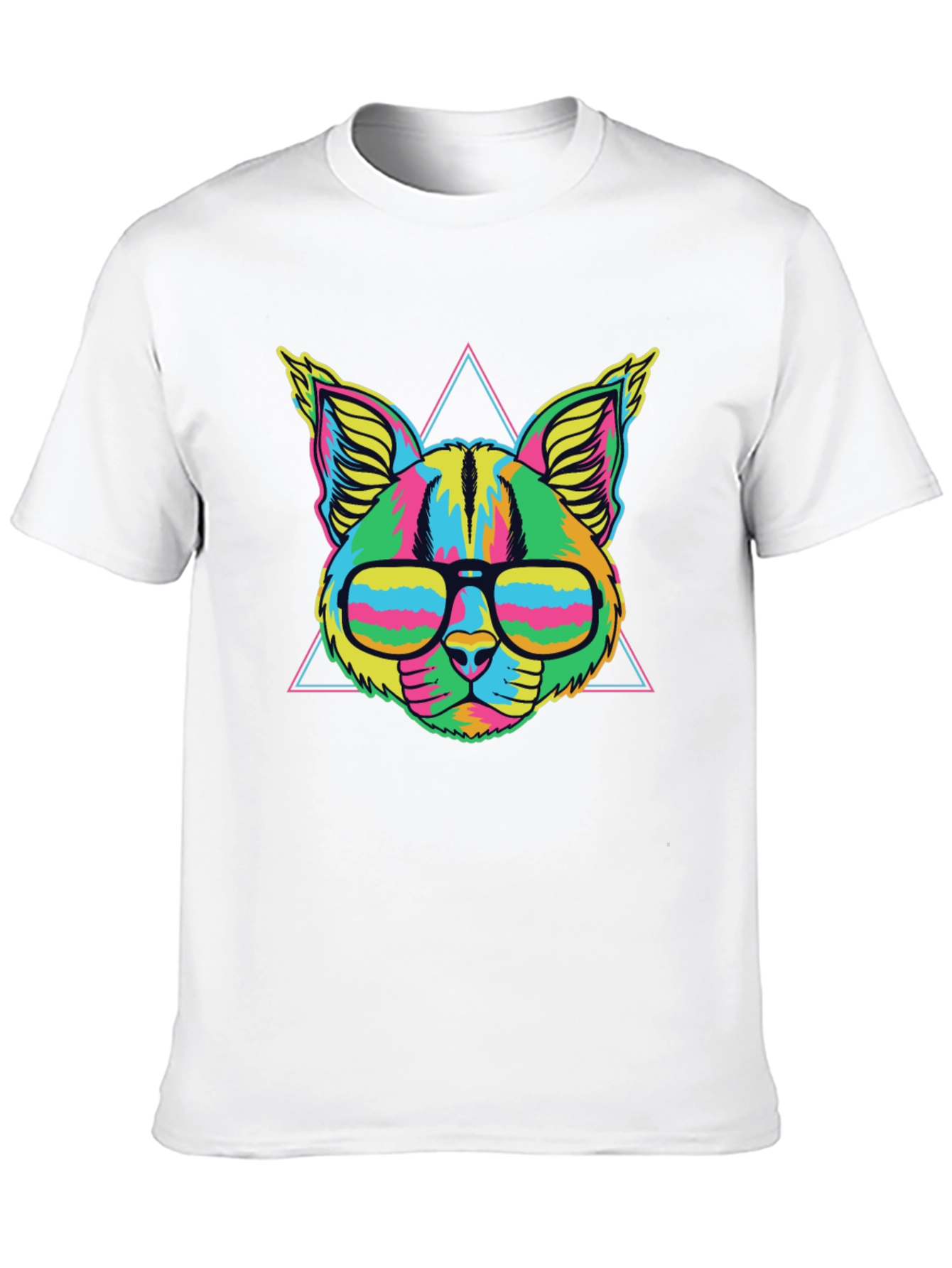 Vibrant Neon Cat T-Shirt with Glasses