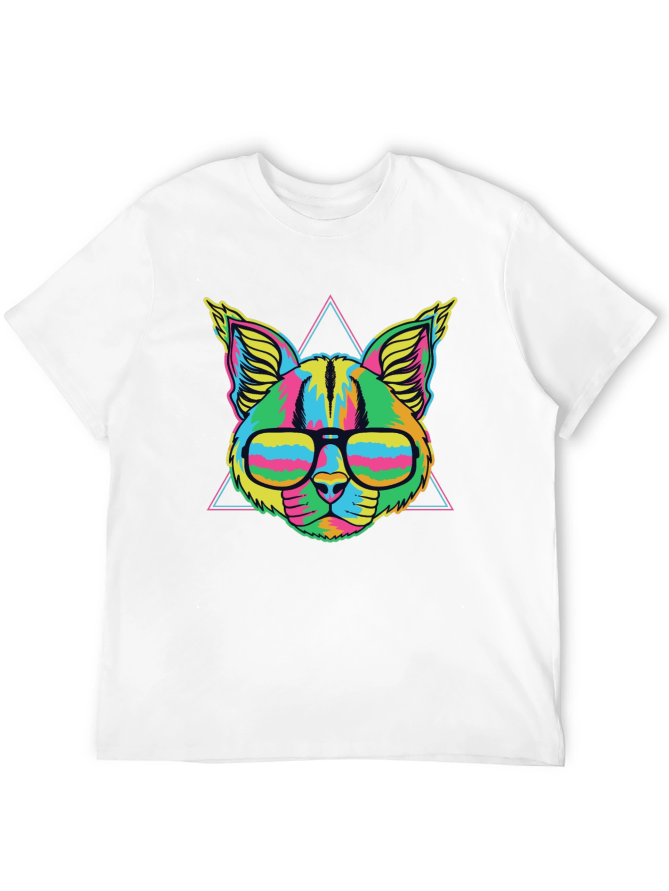 Vibrant Neon Cat T-Shirt with Glasses