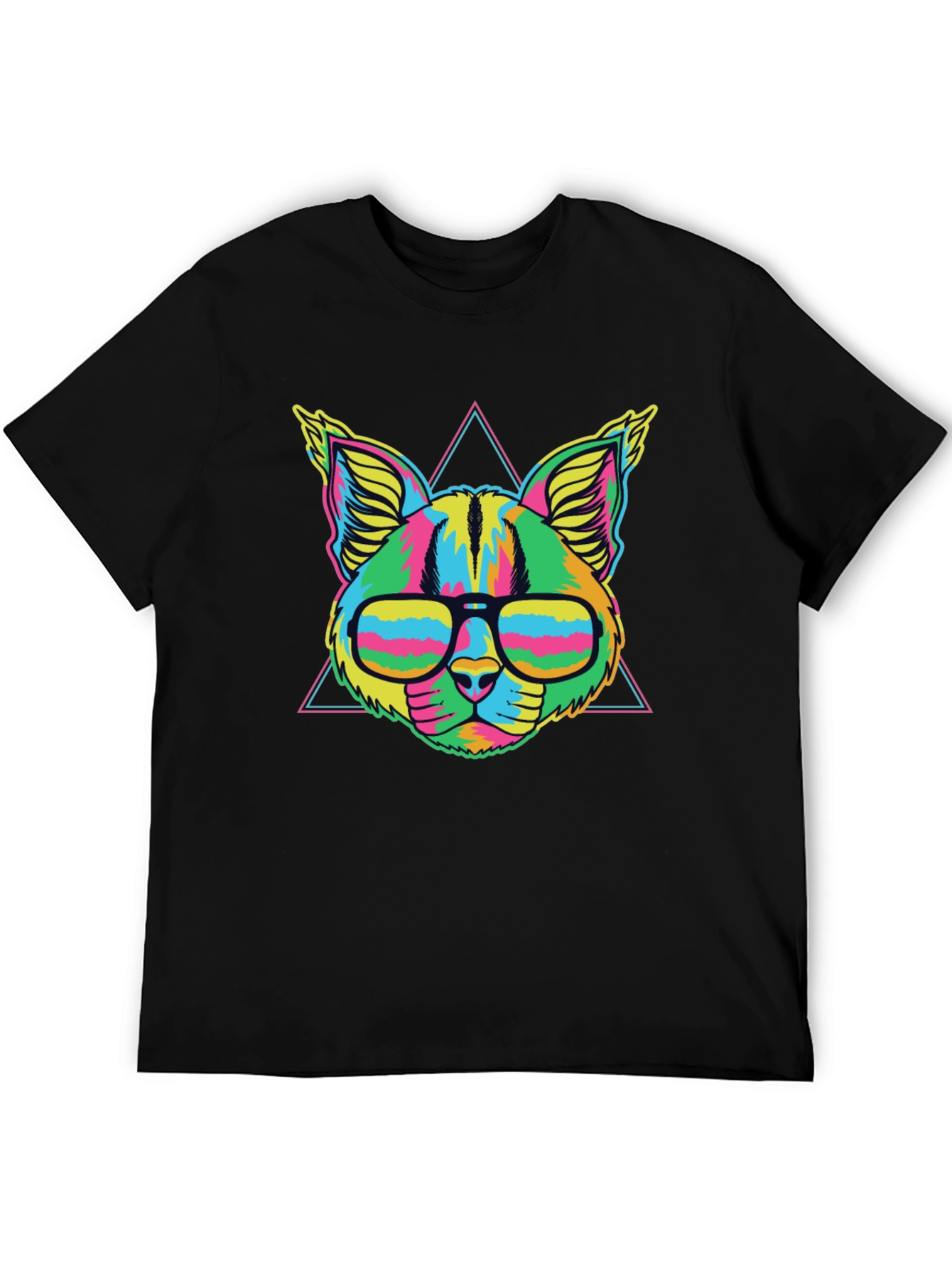 Vibrant Neon Cat T-Shirt with Glasses