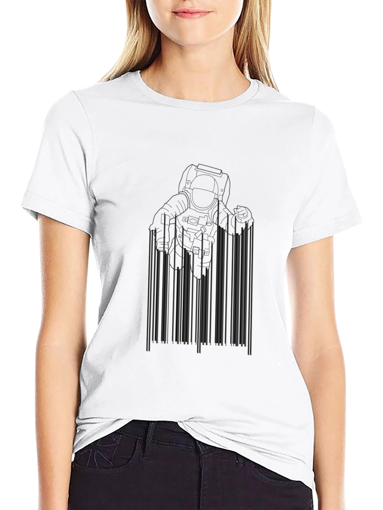 Astronaut Barcode Graphic Black T-Shirt