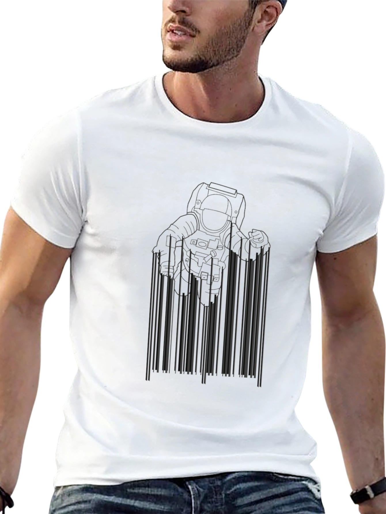 Astronaut Barcode Graphic Black T-Shirt