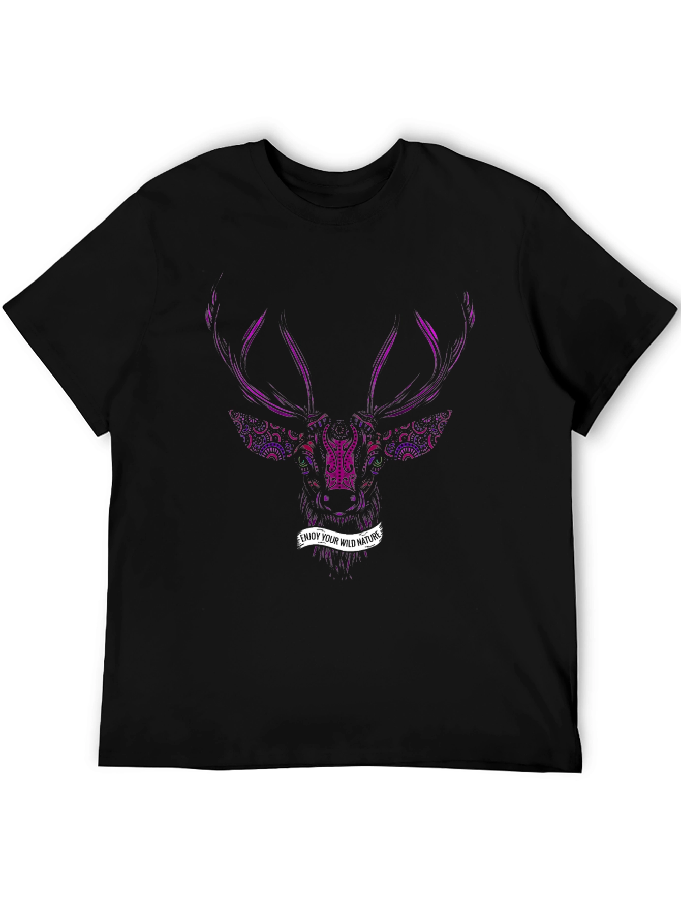 Nature Lover Black T-Shirt with Deer Print