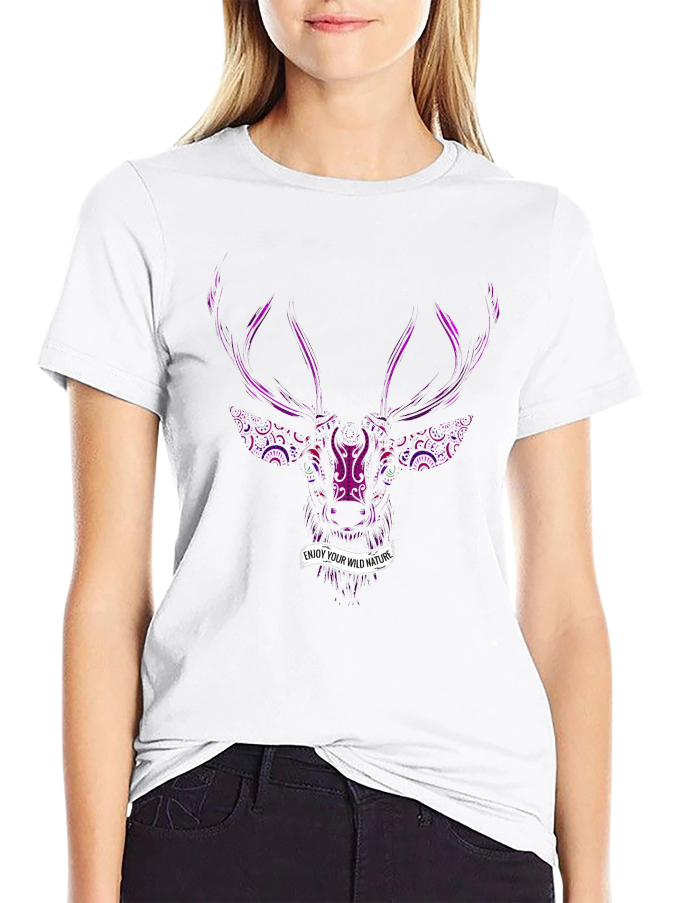 Nature Lover Black T-Shirt with Deer Print
