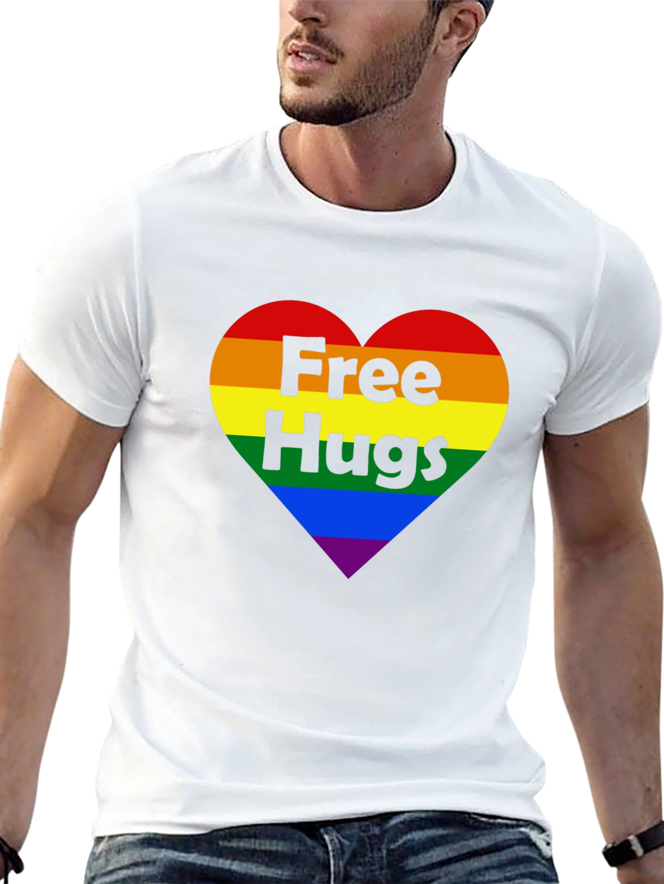 Free Hugs LGBT Pride Rainbow Heart T-Shirt