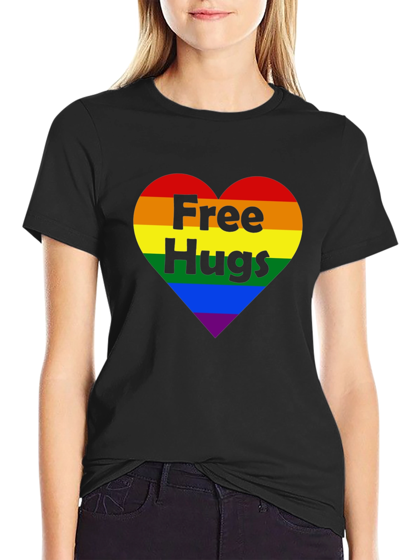 Free Hugs LGBT Pride Rainbow Heart T-Shirt
