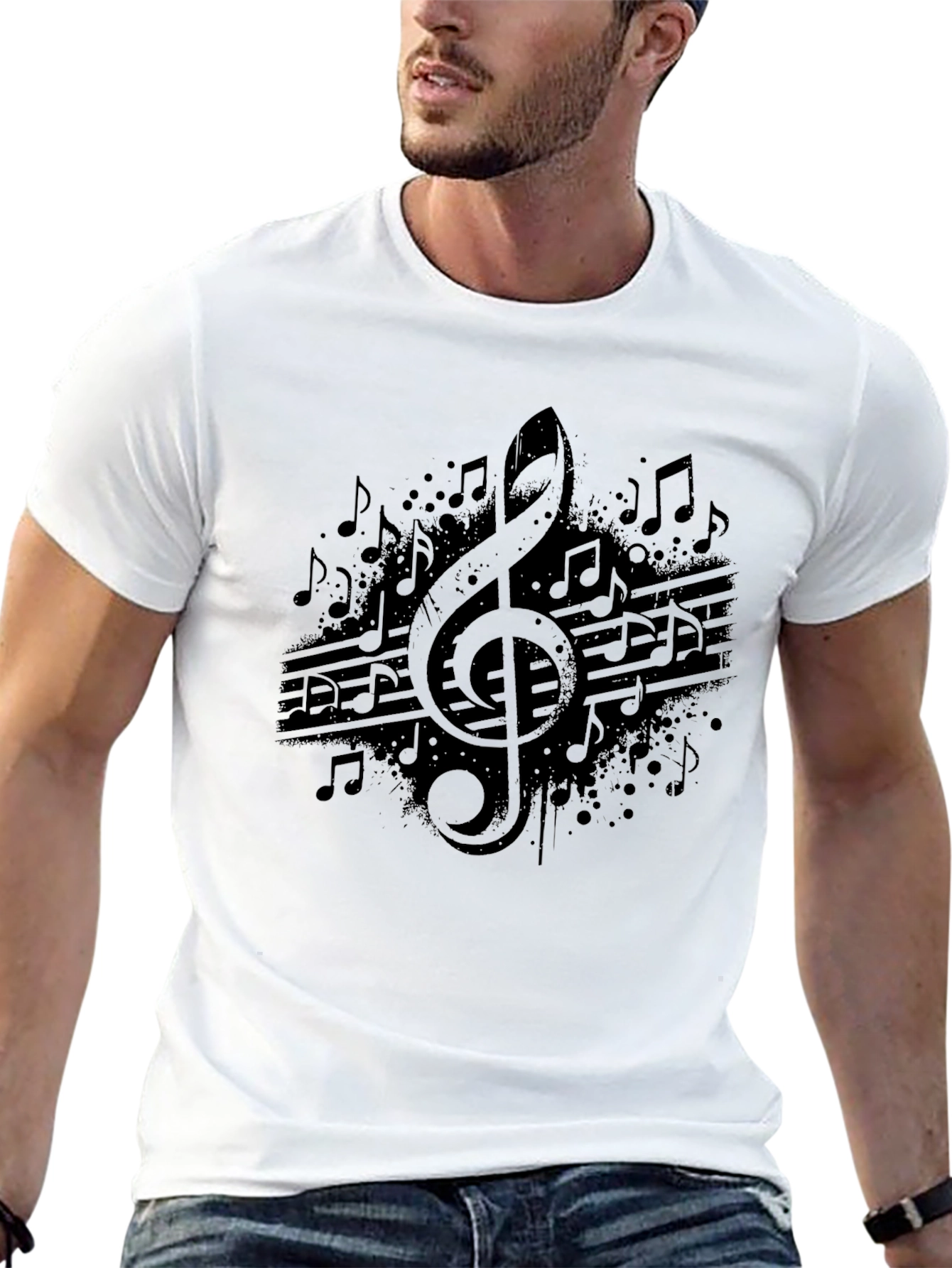 Mens Black Music Note Graphic Tee