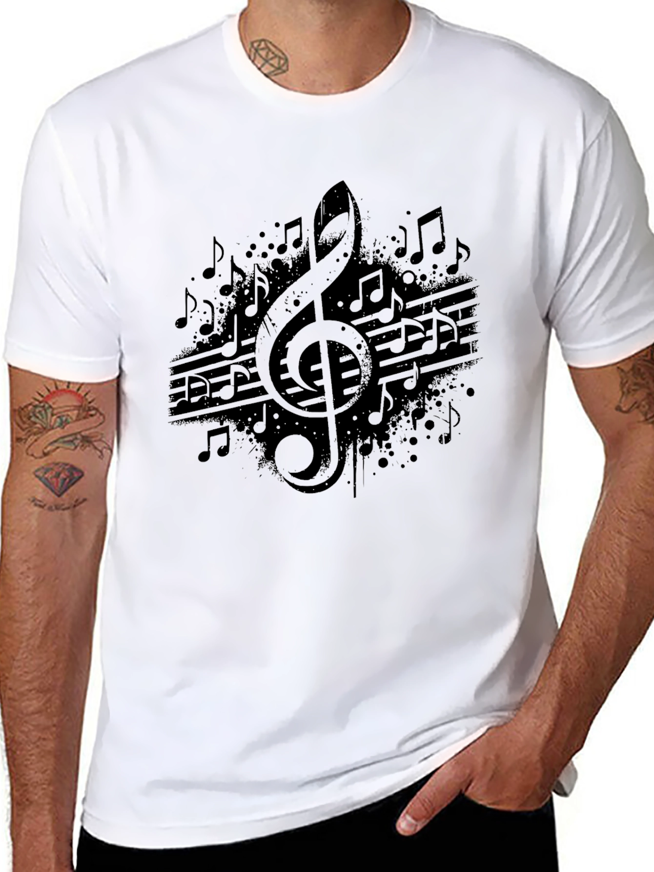 Mens Black Music Note Graphic Tee