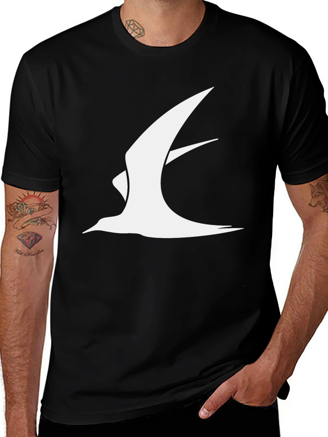 Mens Black T-Shirt with Abstract Bird Print