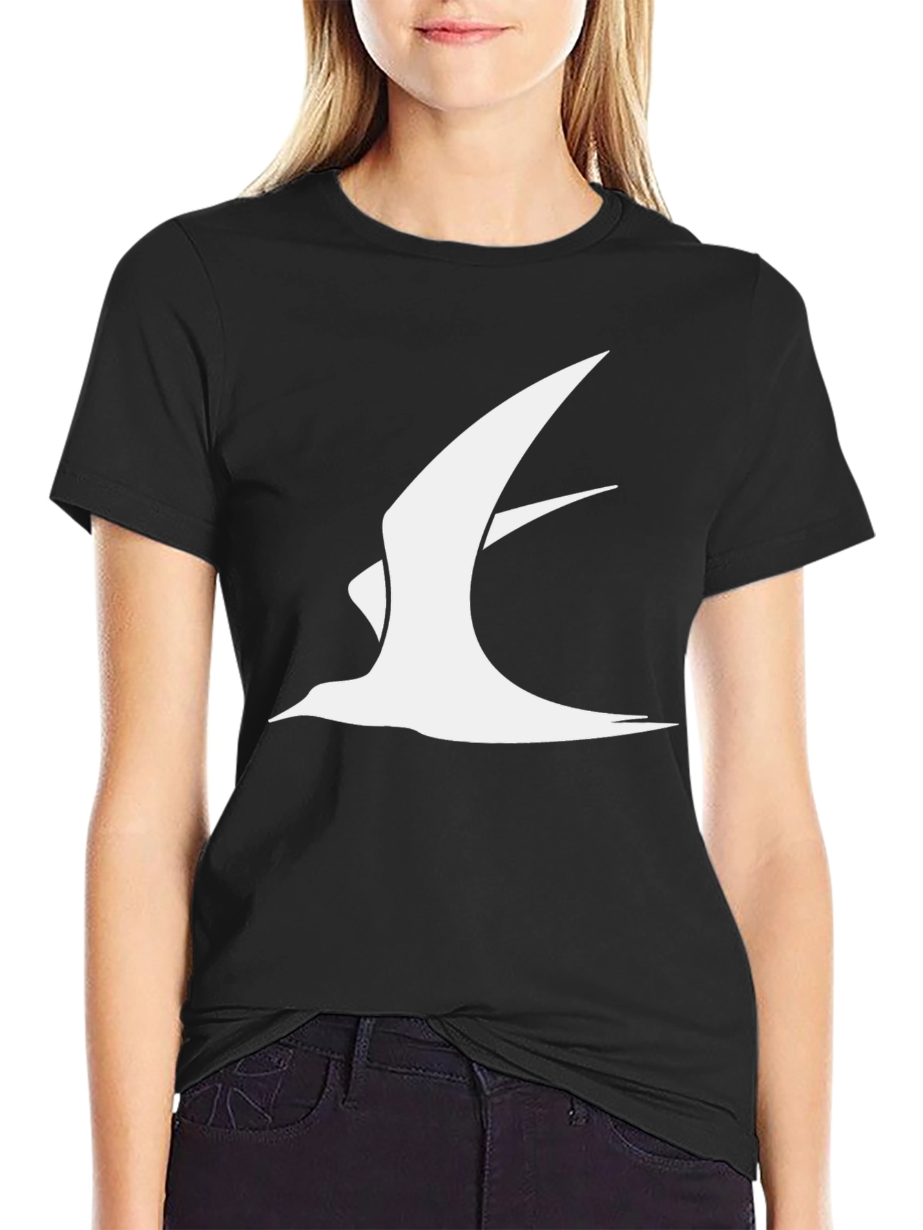 Mens Black T-Shirt with Abstract Bird Print