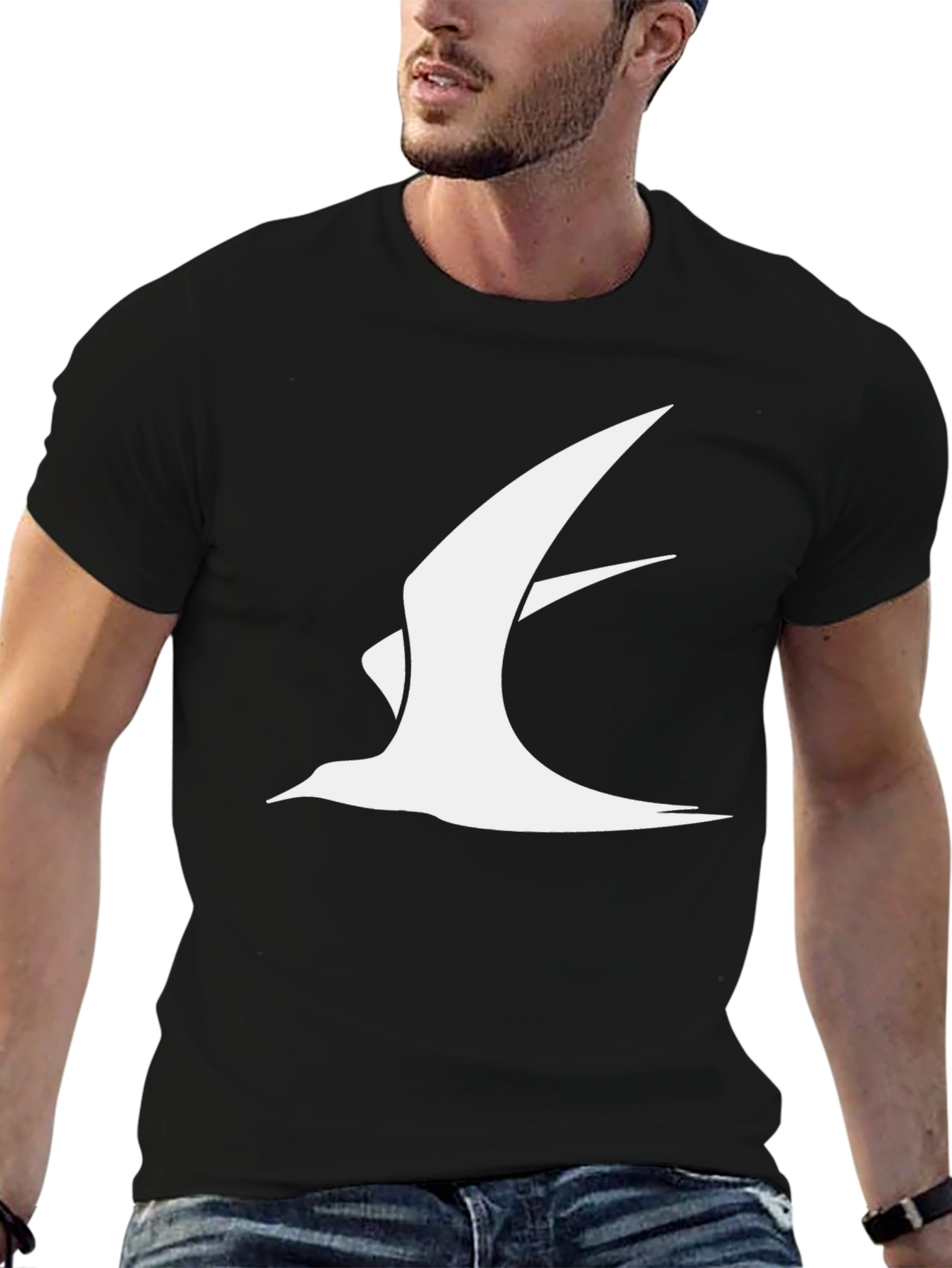 Mens Black T-Shirt with Abstract Bird Print