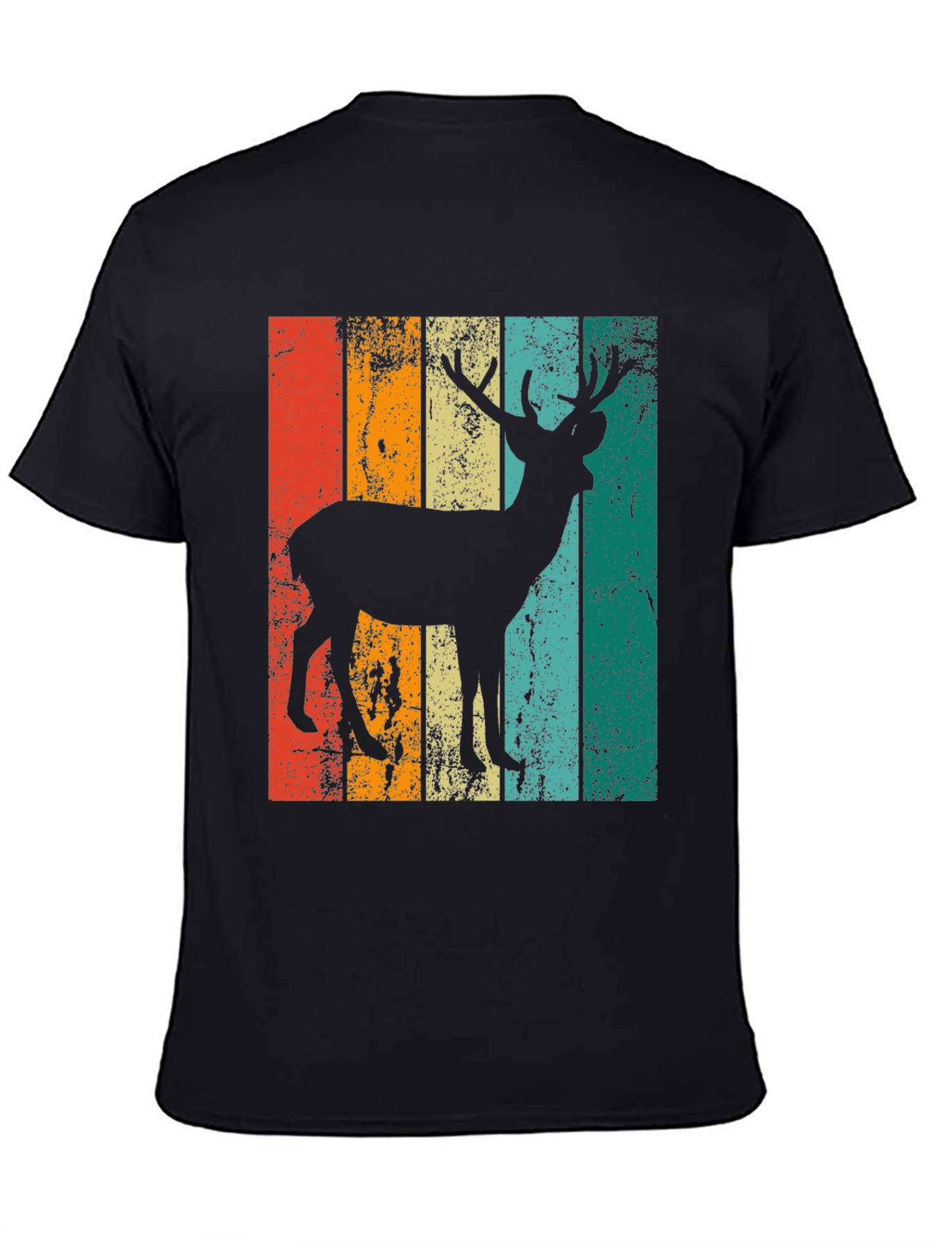 Retro Deer Graphic Print Tee - Black