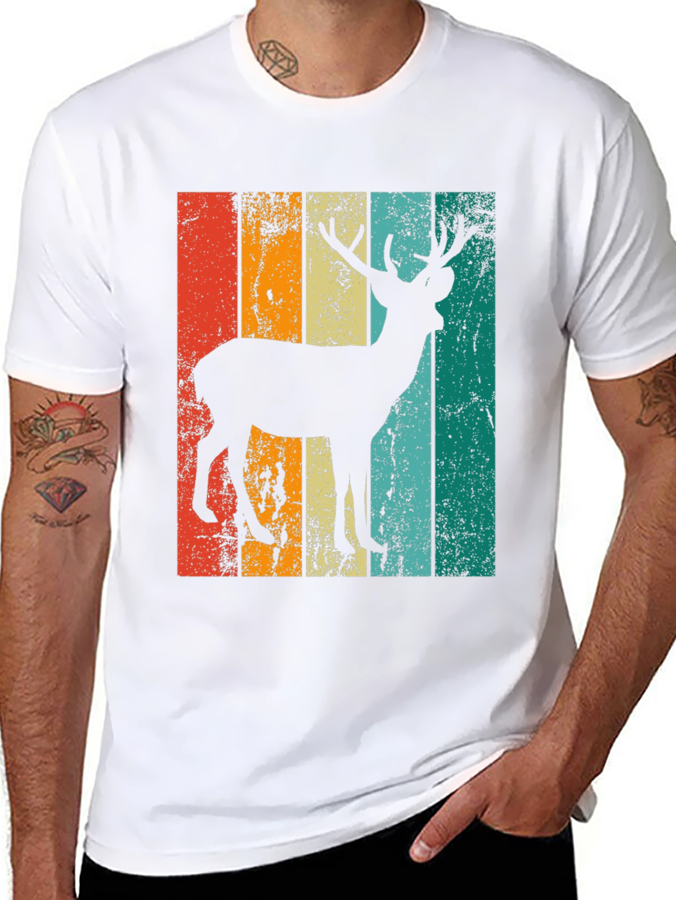 Retro Deer Graphic Print Tee - Black