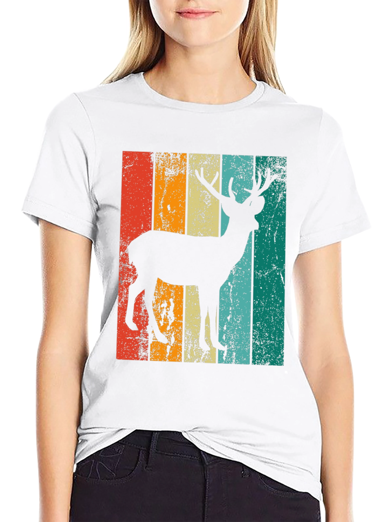 Retro Deer Graphic Print Tee - Black