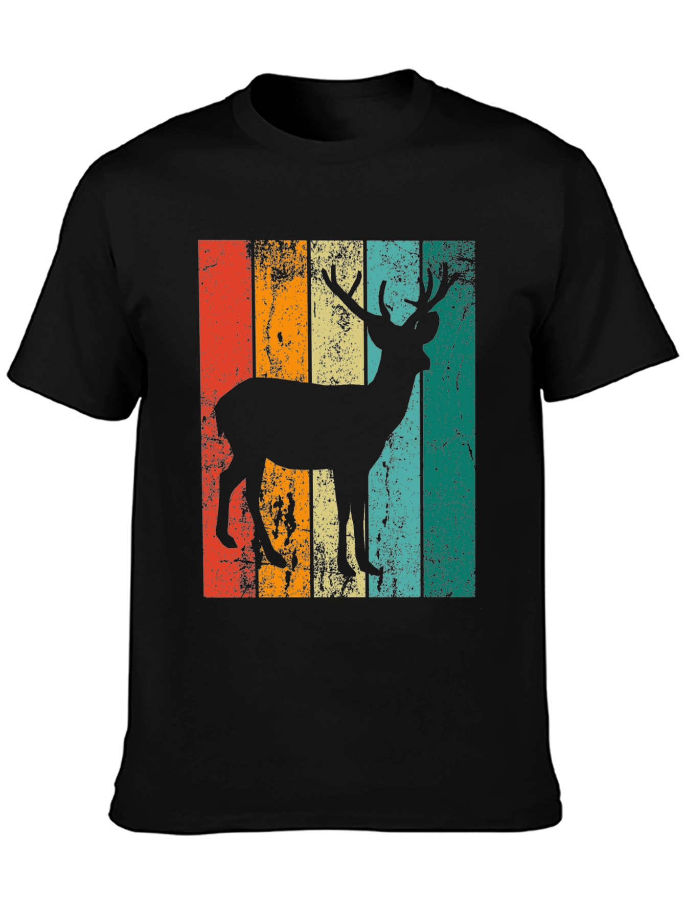 Retro Deer Graphic Print Tee - Black