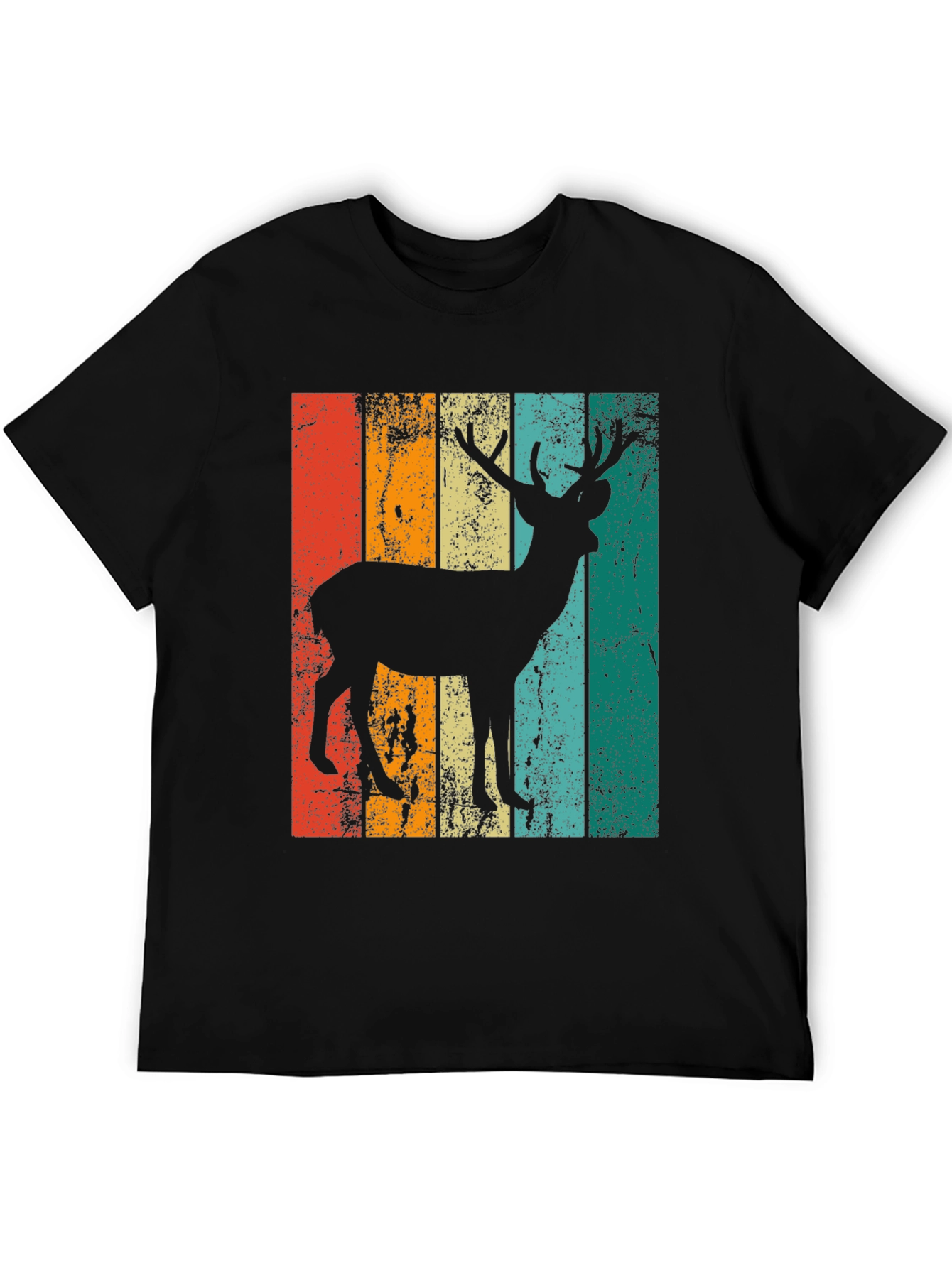 Retro Deer Graphic Print Tee - Black