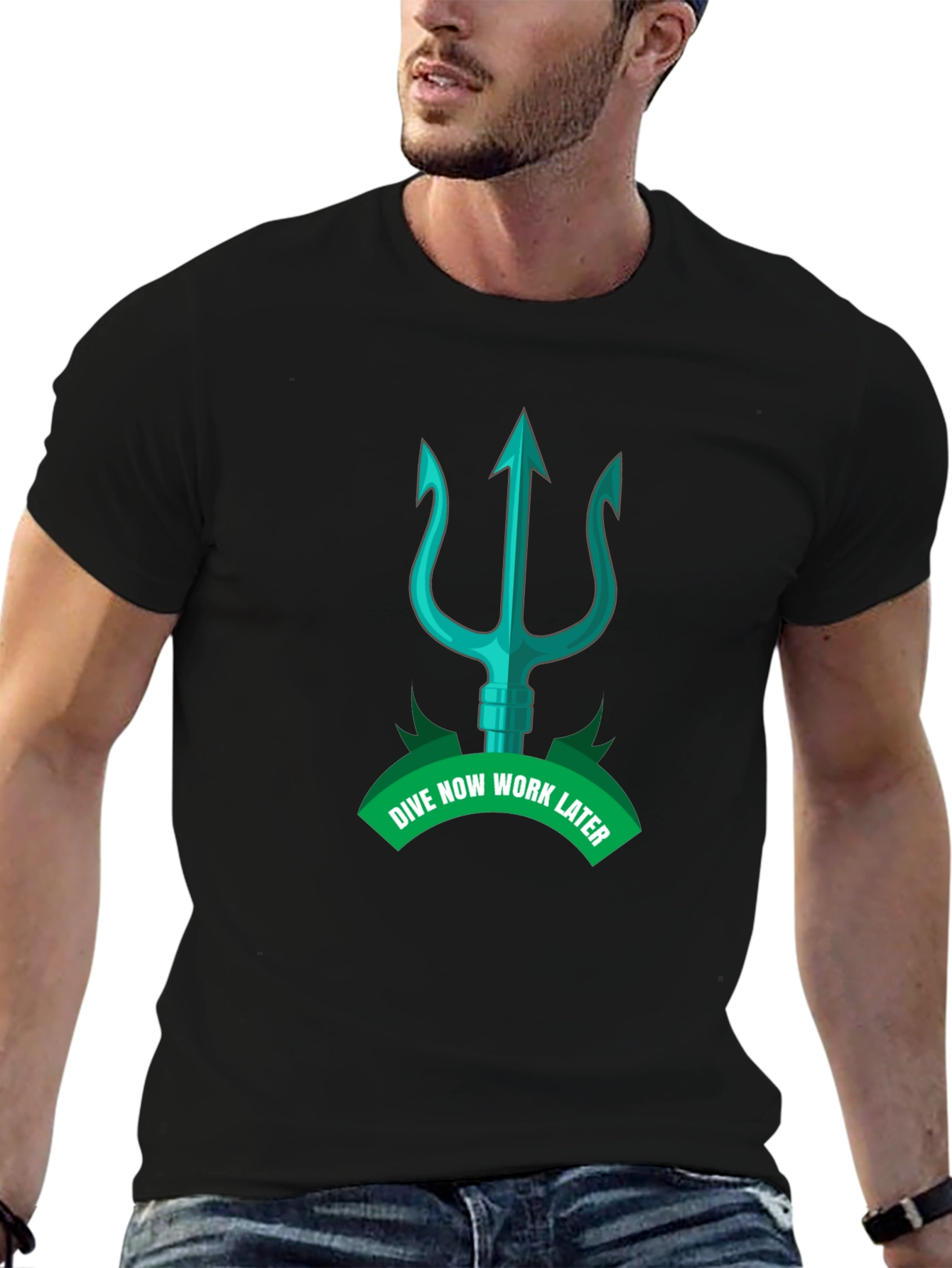Dive Now Work Later Black Graphic Tee
