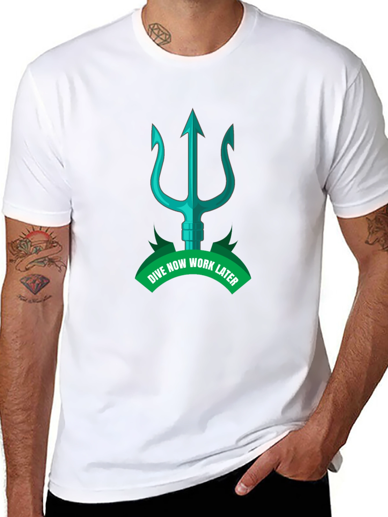 Dive Now Work Later Black Graphic Tee