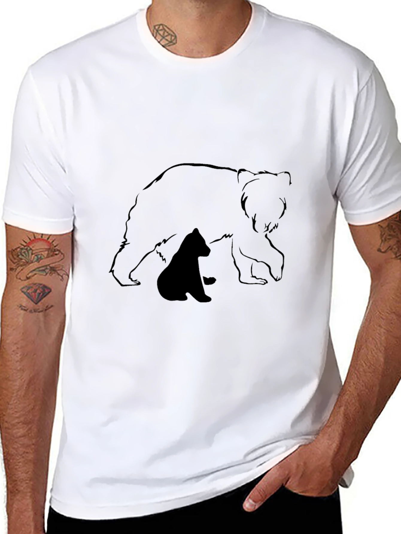Bear Family Graphic Tee - Black Cotton Blend