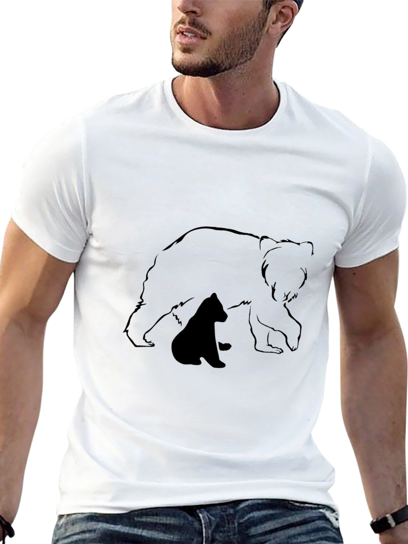 Bear Family Graphic Tee - Black Cotton Blend