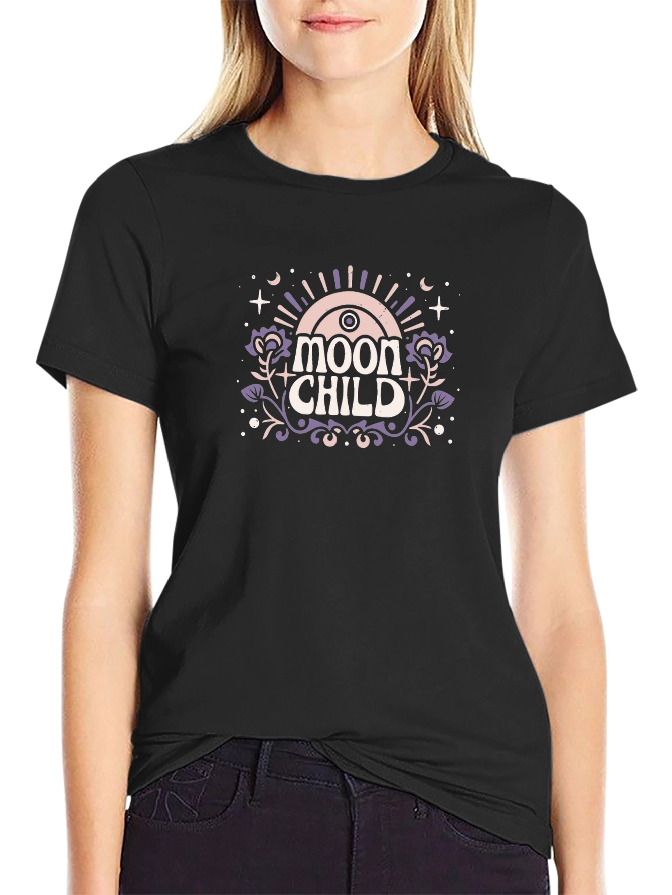 Moon Child Graphic T-Shirt - Black