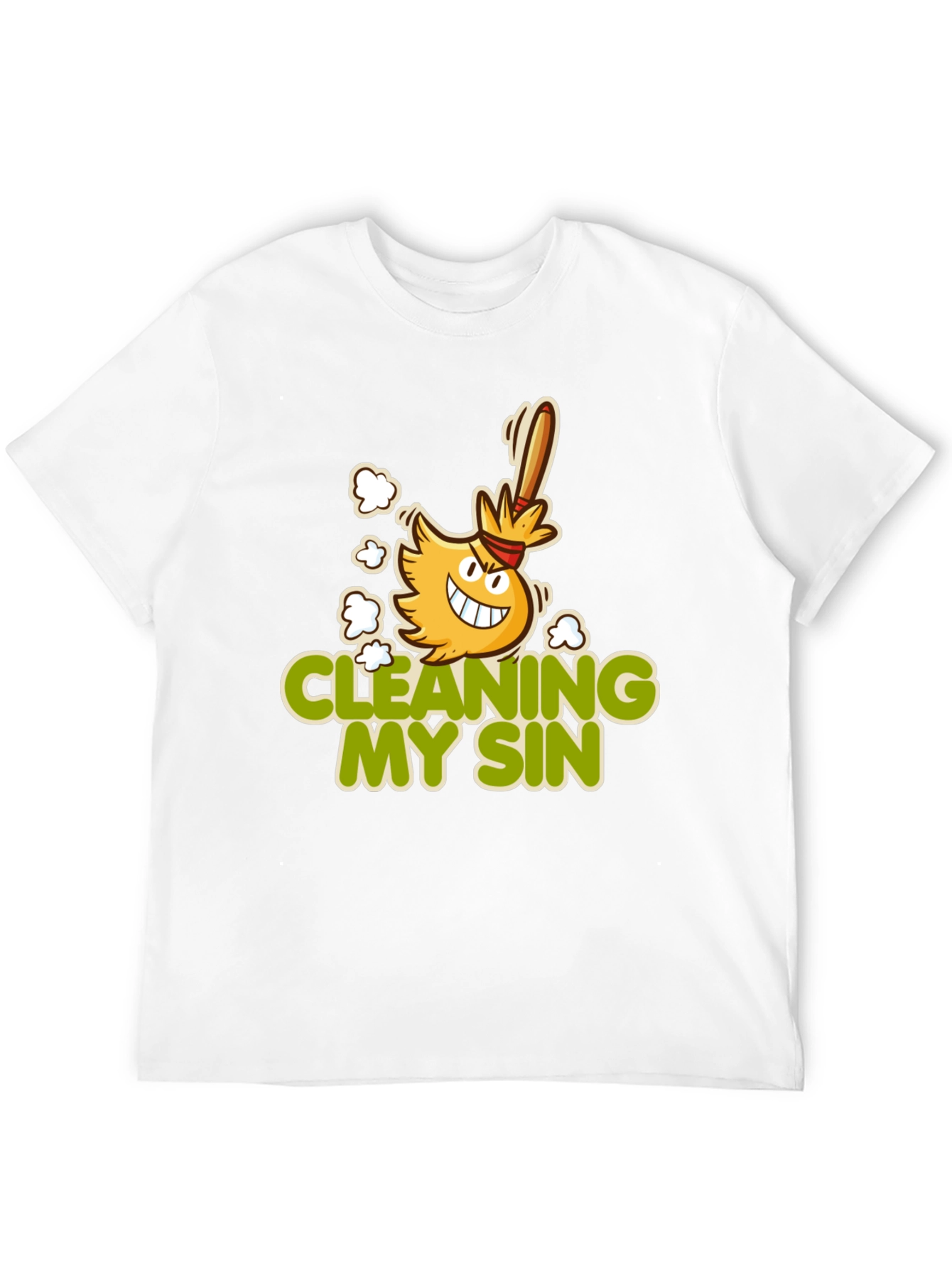 Cleaning My Sin Cartoon Broom Graphic Tee