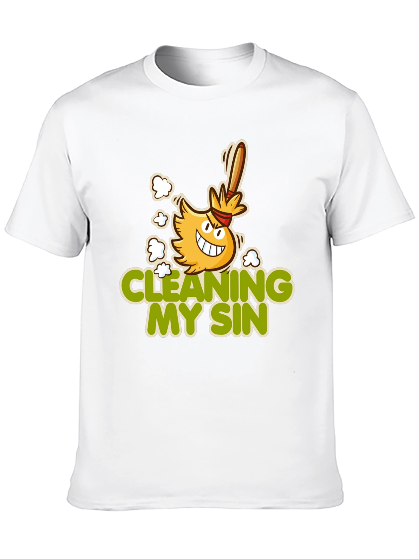 Cleaning My Sin Cartoon Broom Graphic Tee