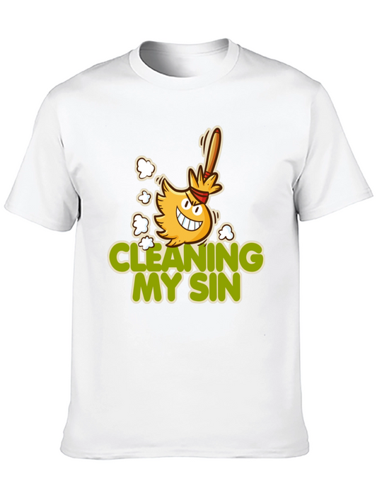 Cleaning My Sin Cartoon Broom Graphic Tee