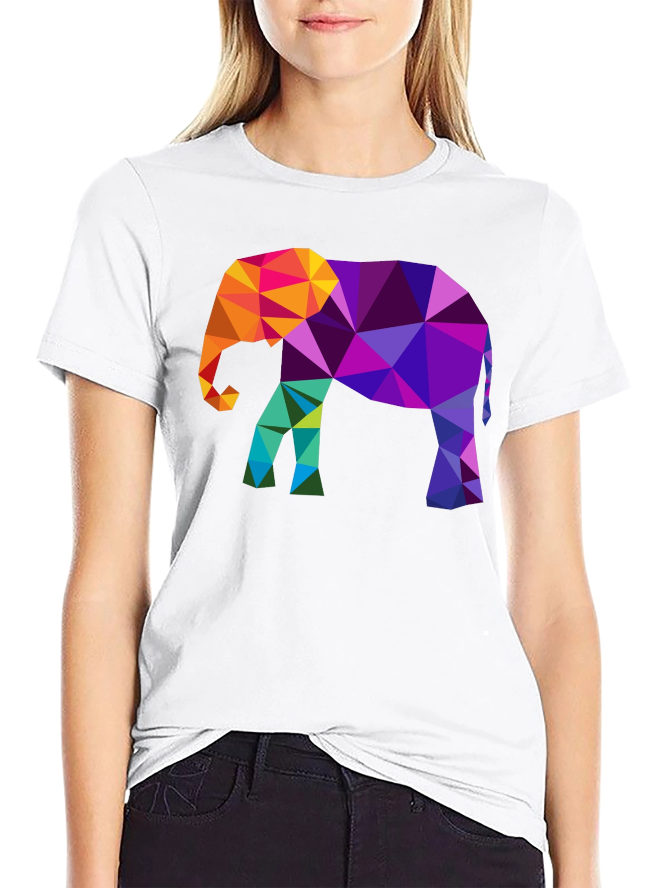 Geometric Elephant Graphic Tee - Modern Mens Black T-Shirt
