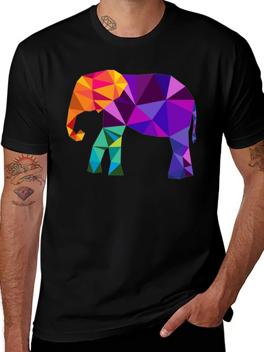 Geometric Elephant Graphic Tee - Modern Mens Black T-Shirt