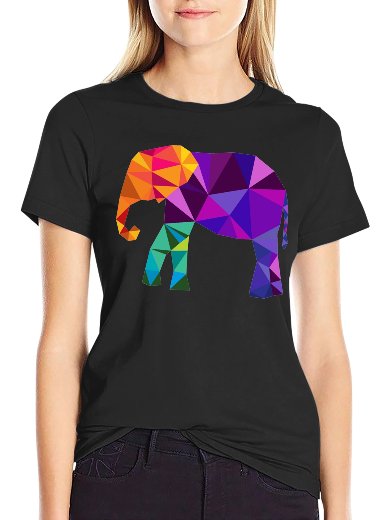 Geometric Elephant Graphic Tee - Modern Mens Black T-Shirt
