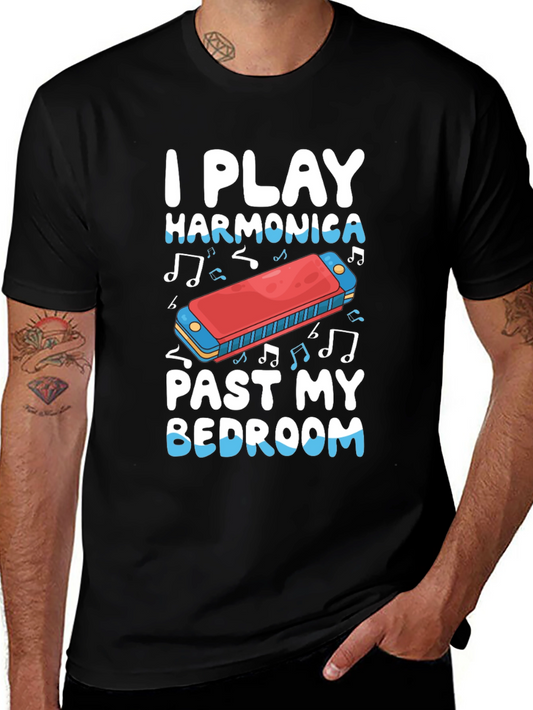 I Play Harmonica Past My Bedroom Black T-Shirt