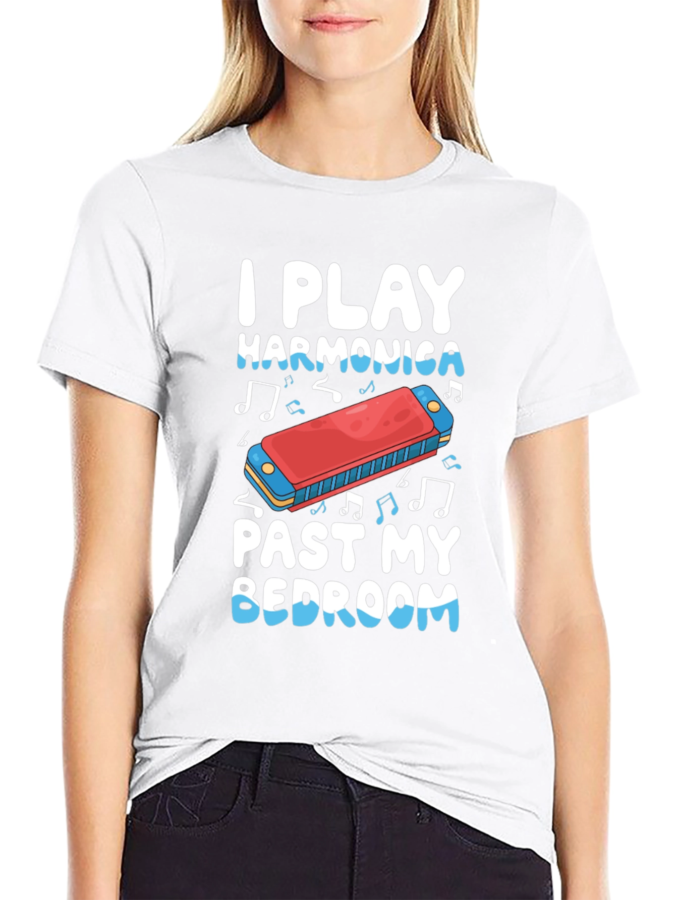 I Play Harmonica Past My Bedroom Black T-Shirt