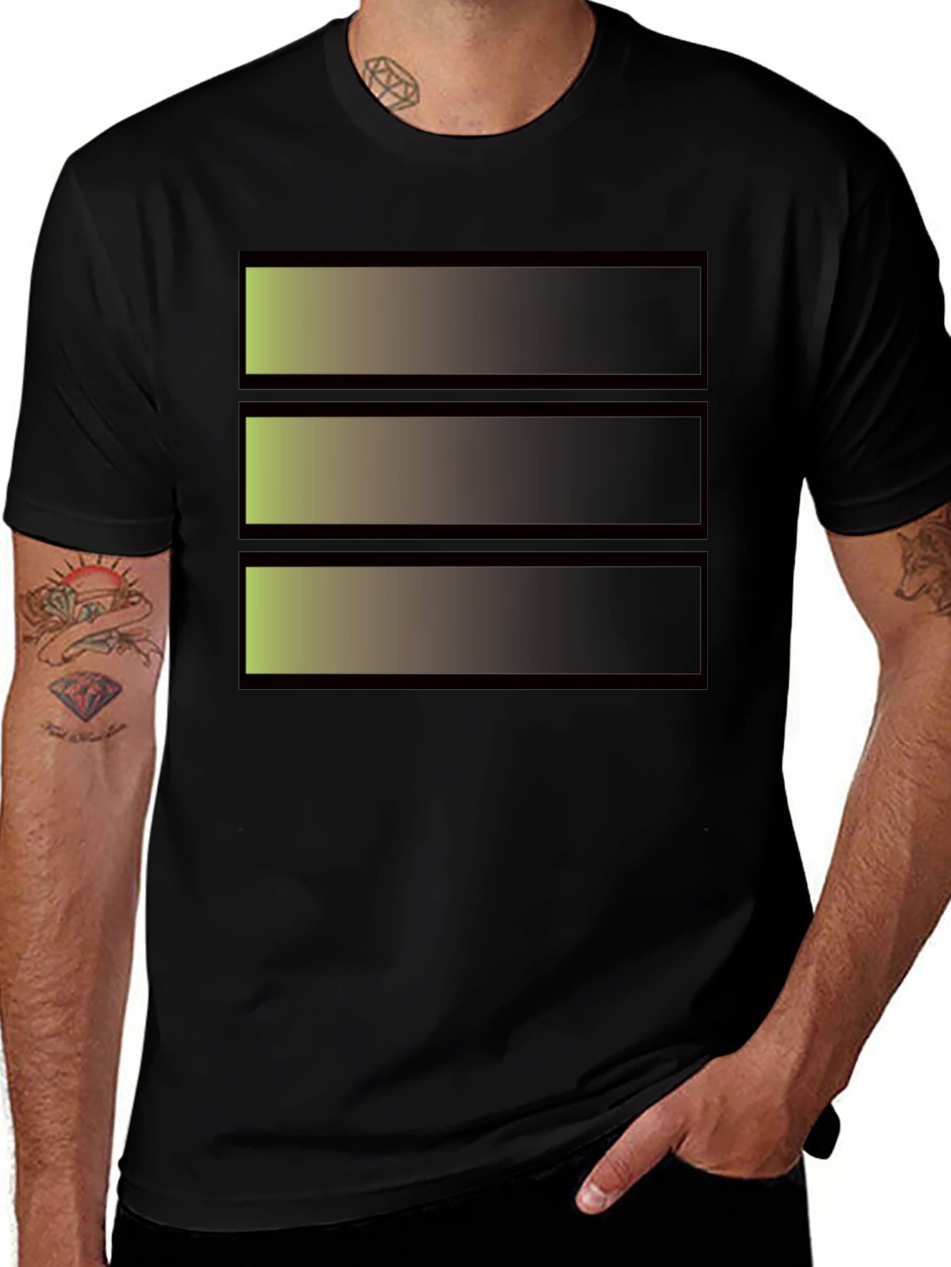 Abstract Gradient Stripe Graphic Tee - Modern Black T-Shirt
