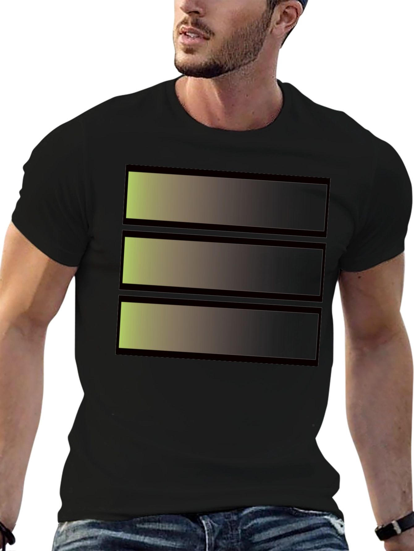 Abstract Gradient Stripe Graphic Tee - Modern Black T-Shirt