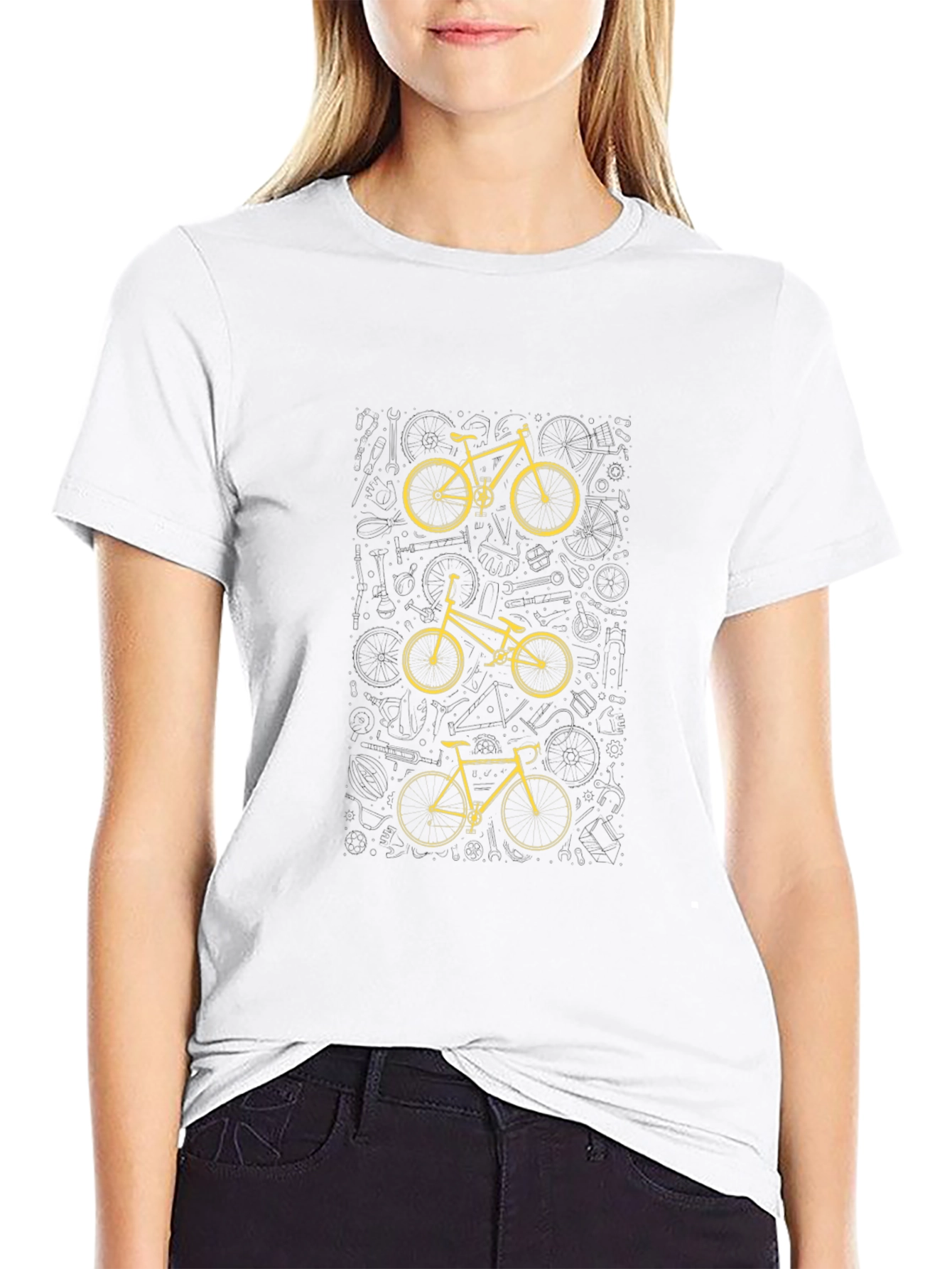 Stylish Bike Graphic Tee - Black Cotton Blend