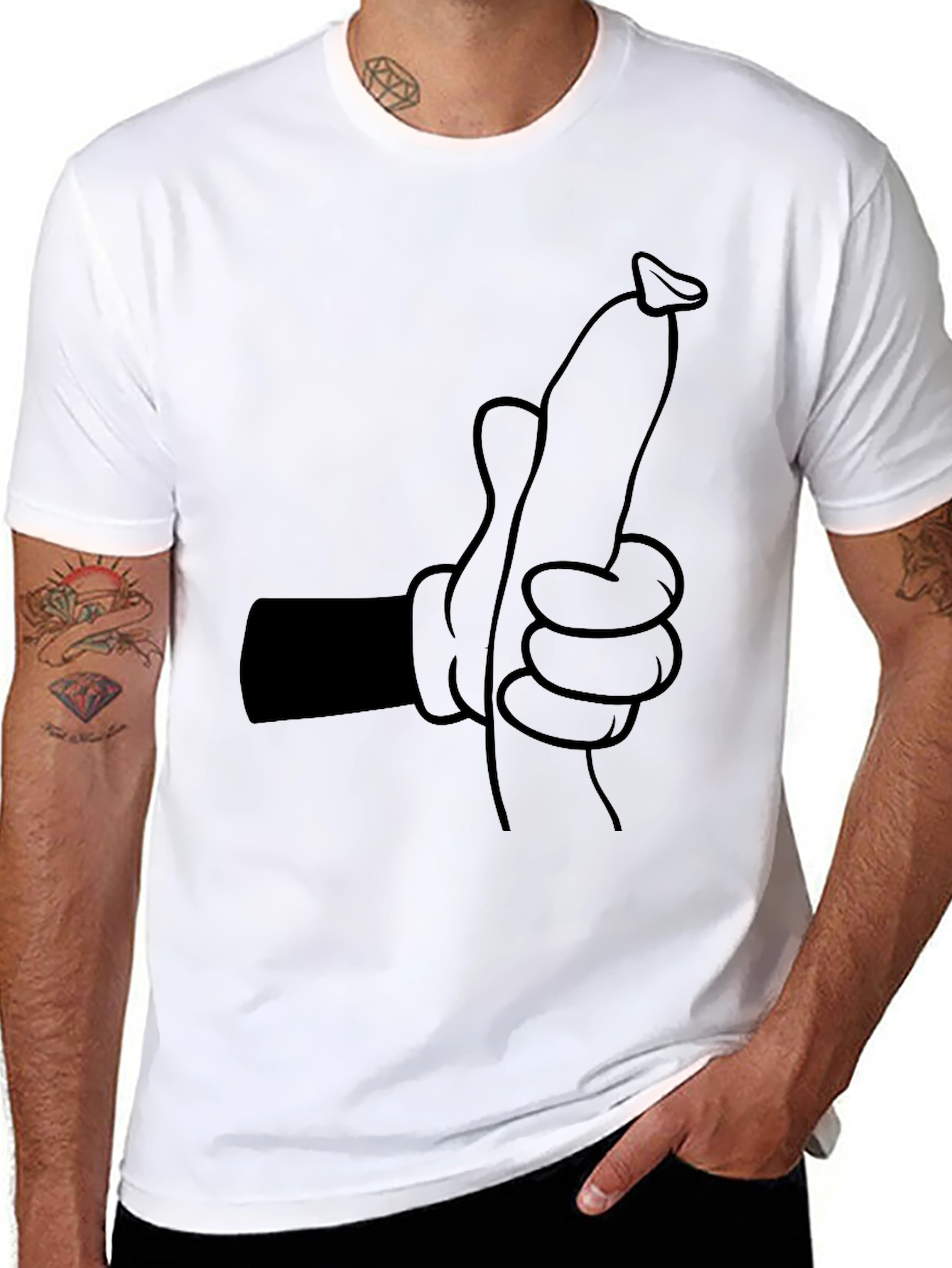 Novelty Cartoon Sausage Hand T-Shirt