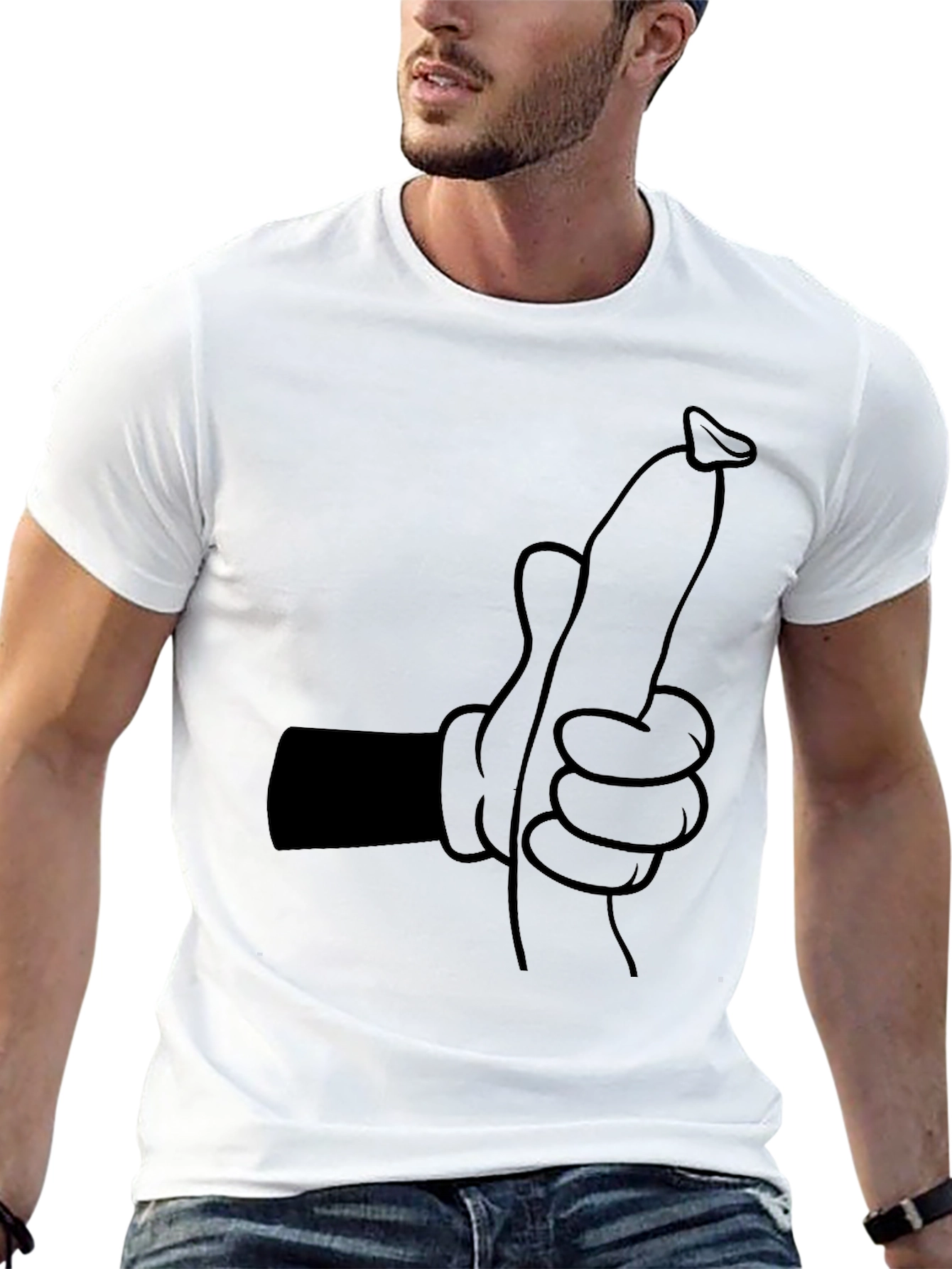 Novelty Cartoon Sausage Hand T-Shirt