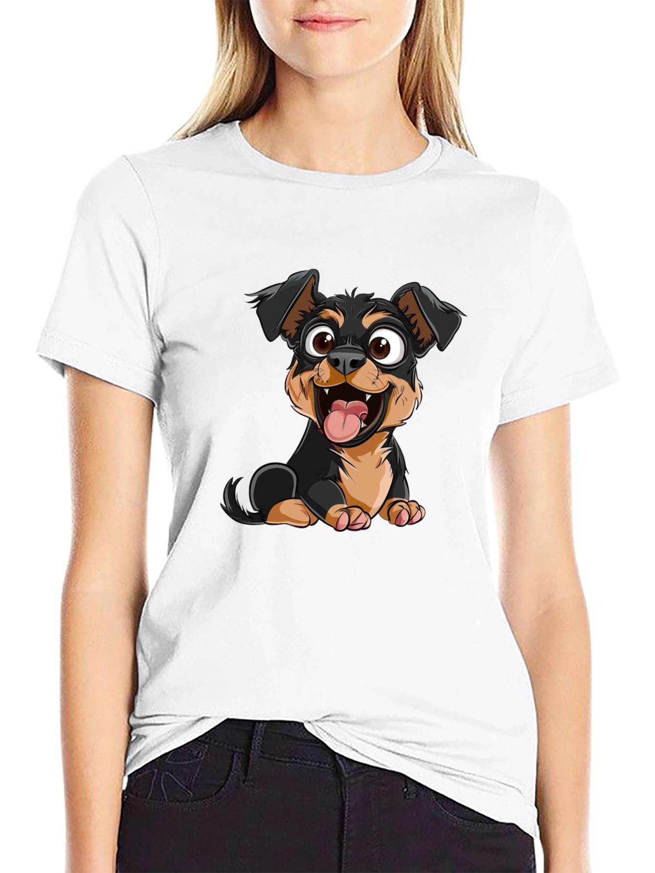 Cartoon Dog Graphic Print Black T-Shirt