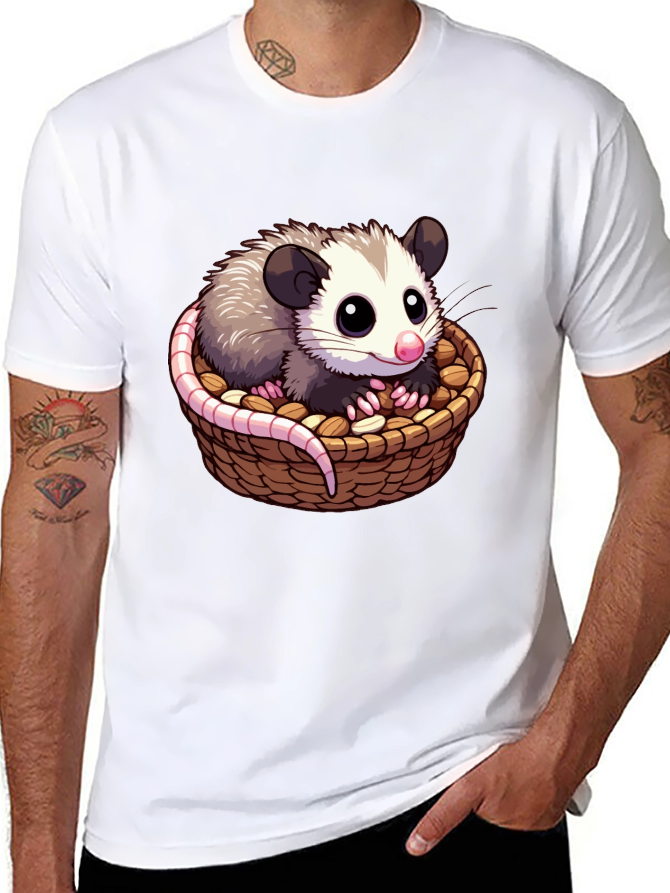 Cute Cartoon Opossum in Basket T-Shirt