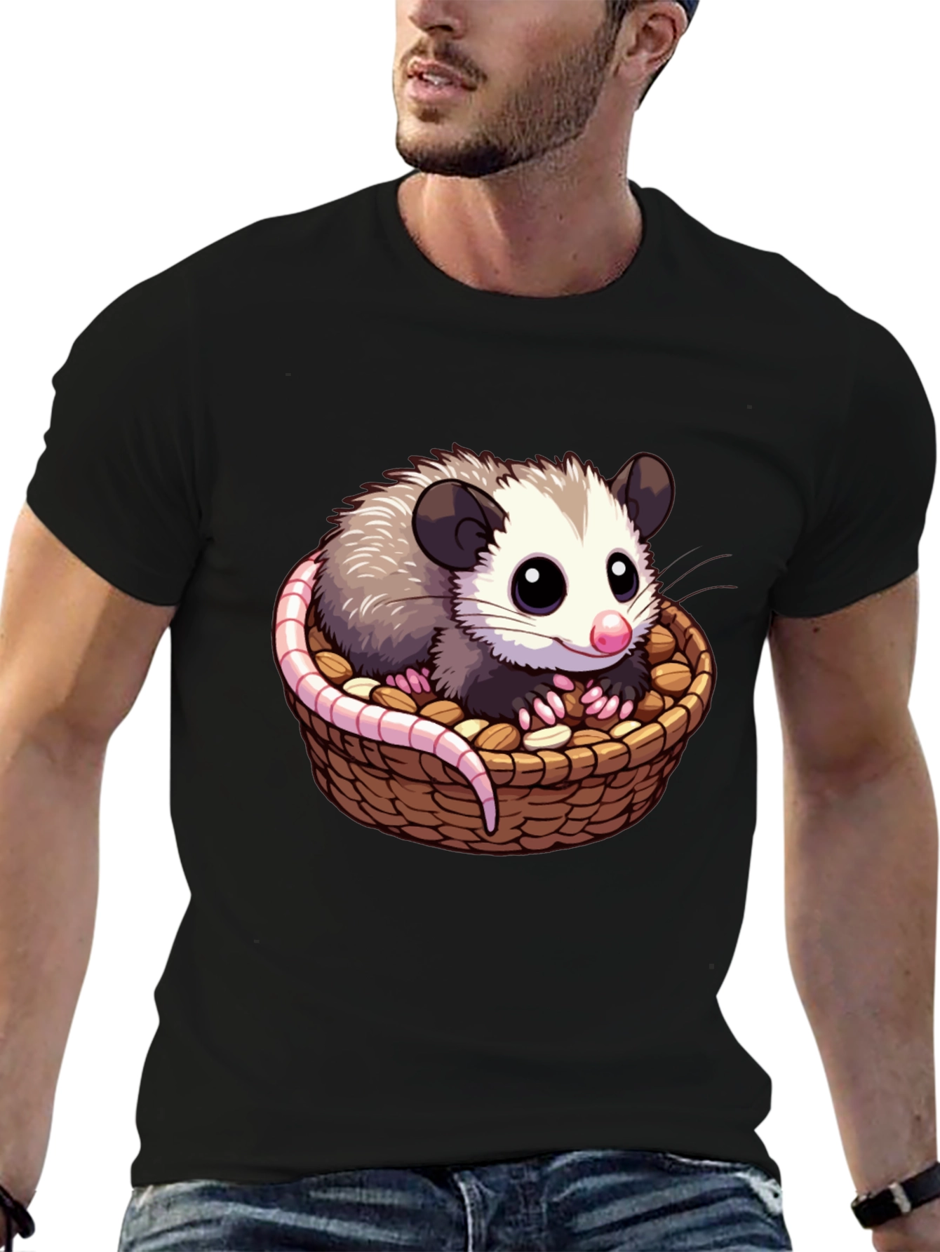 Cute Cartoon Opossum in Basket T-Shirt