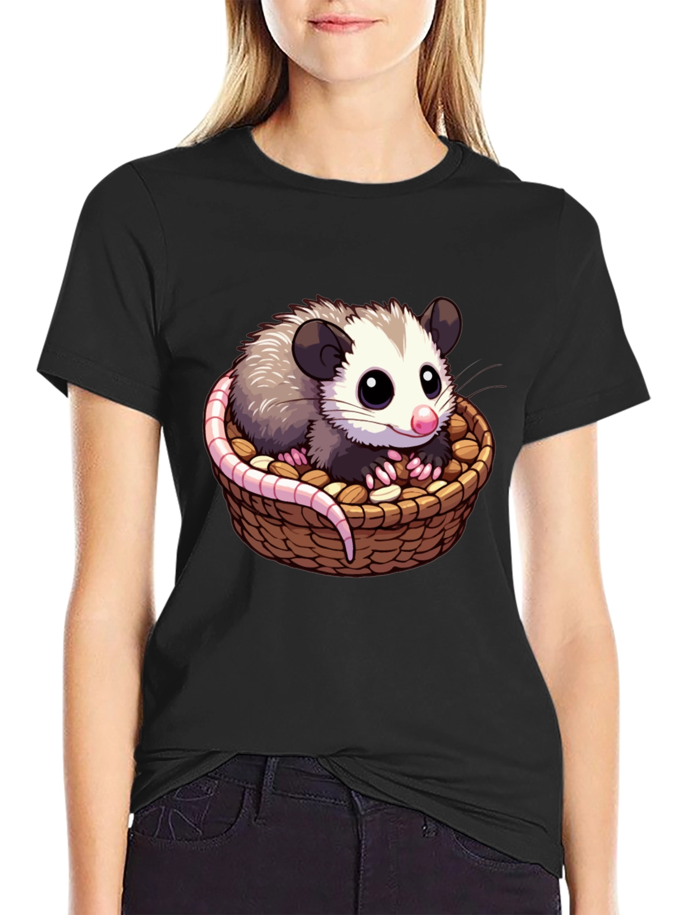Cute Cartoon Opossum in Basket T-Shirt