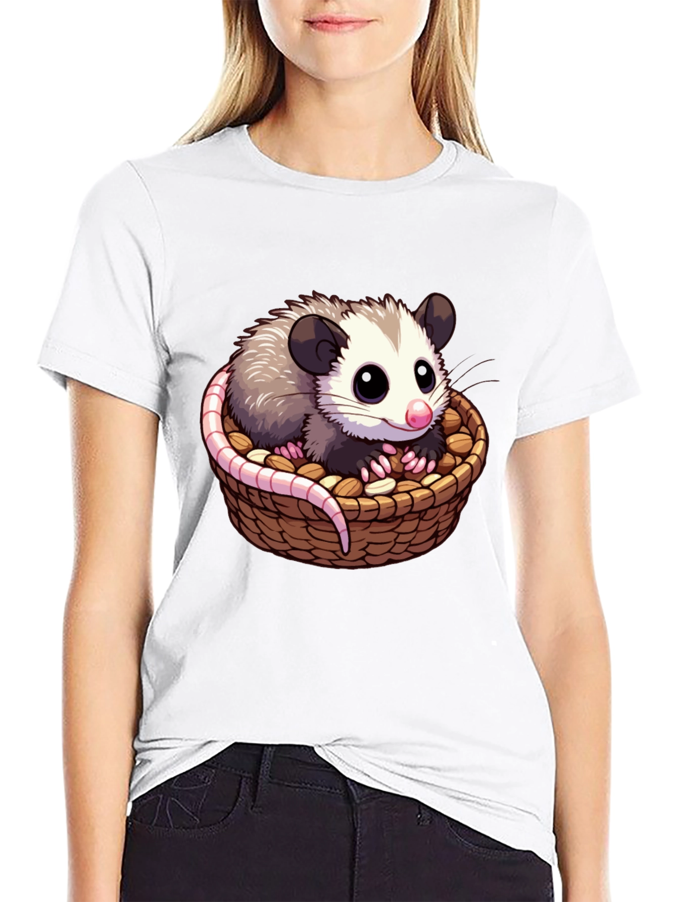 Cute Cartoon Opossum in Basket T-Shirt