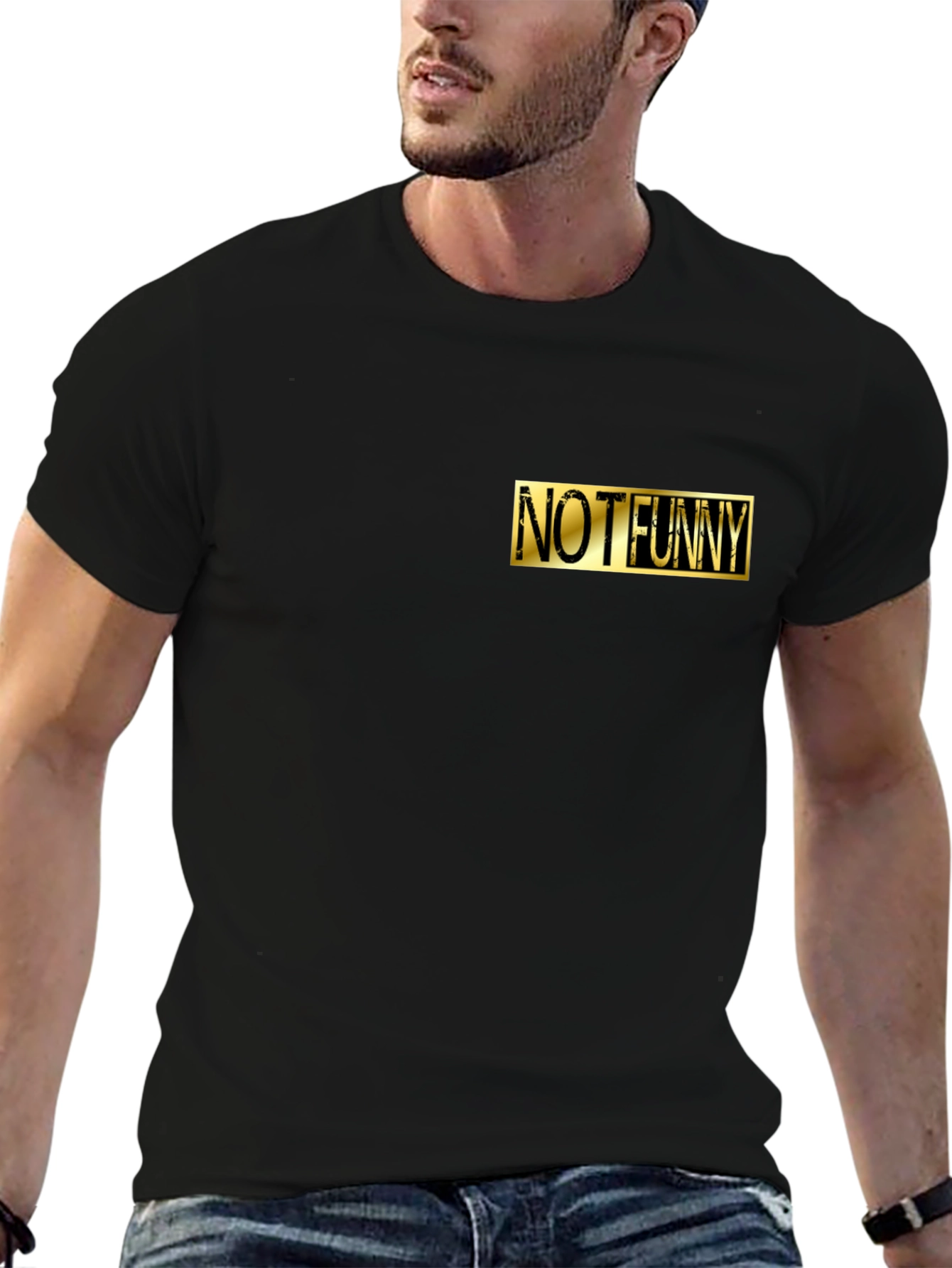 Not Funny Graphic Tee - Mens Black Crewneck T-Shirt