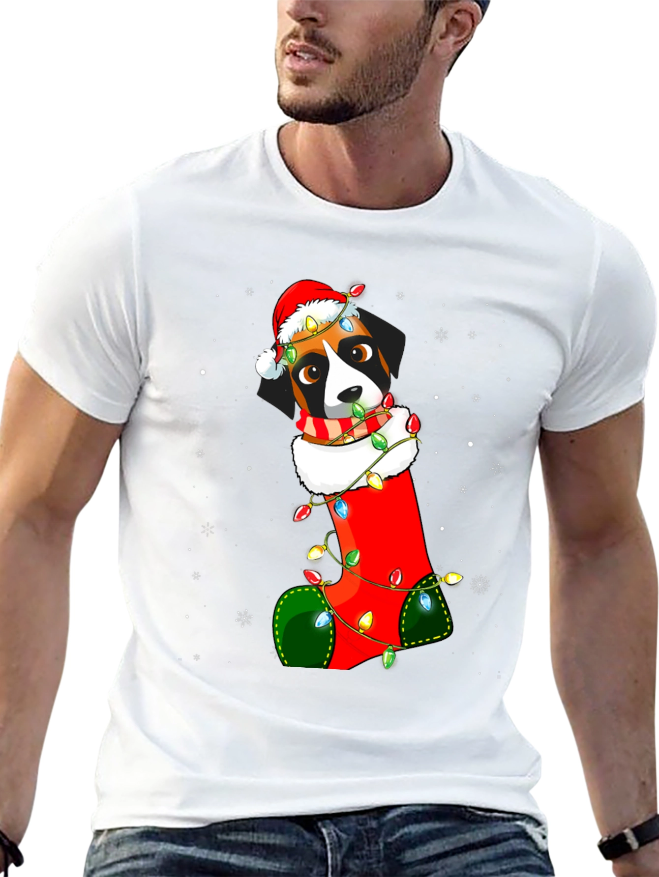 Christmas Dog in Stocking T-Shirt