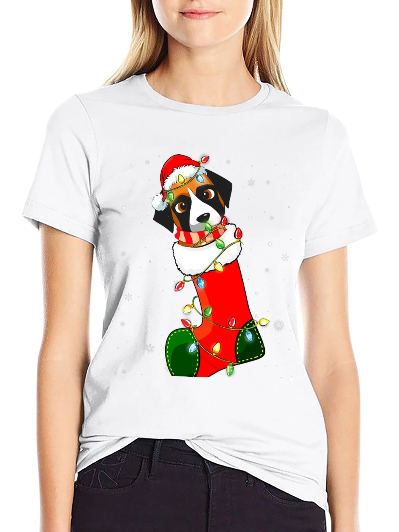 Christmas Dog in Stocking T-Shirt