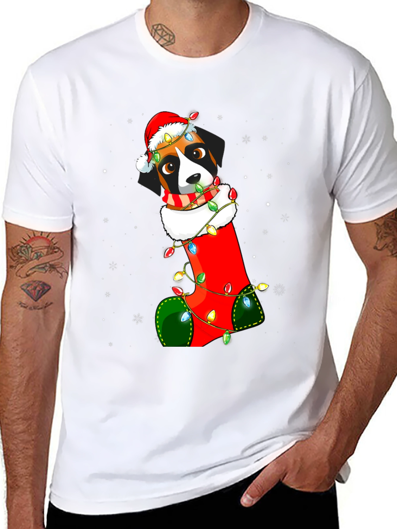 Christmas Dog in Stocking T-Shirt