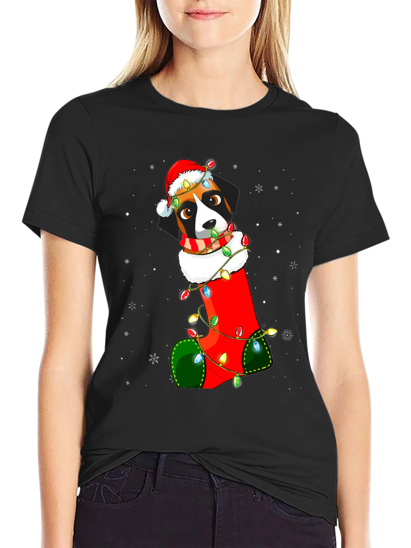 Christmas Dog in Stocking T-Shirt