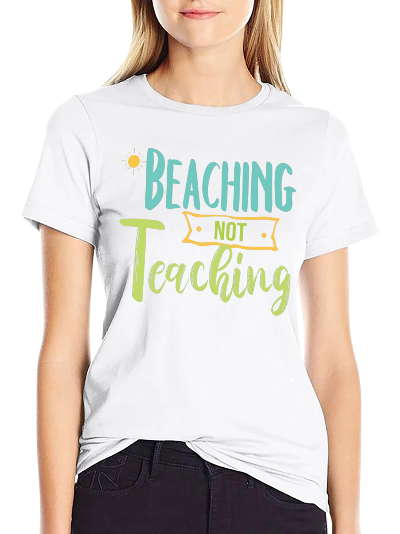 Beaching Not Teaching Graphic Tee - Black