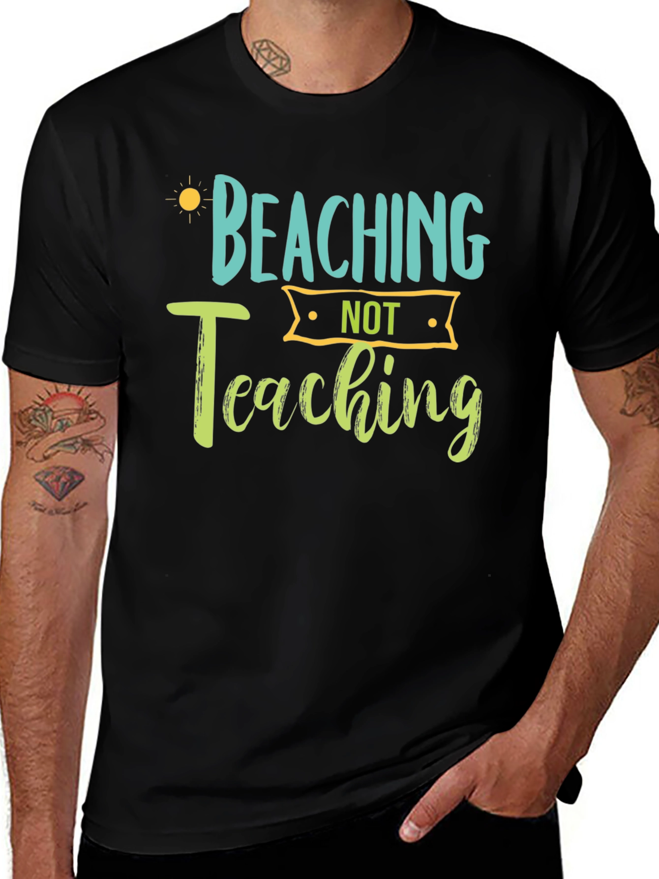 Beaching Not Teaching Graphic Tee - Black